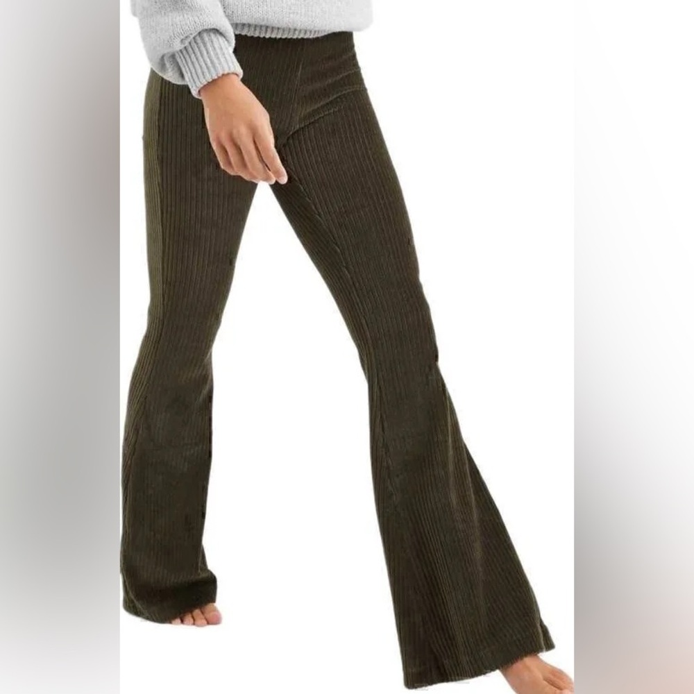aerie Olive Green Ribbed Corduroy Bootcut Pants